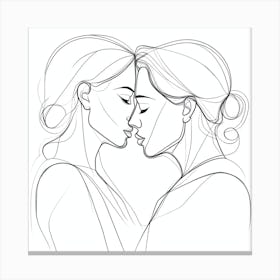 Two Women Kissing Line Art Canvas Print