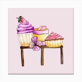 Cute Party Cupcakes Square Canvas Print