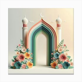 Muslim Mosque With Flowers Canvas Print