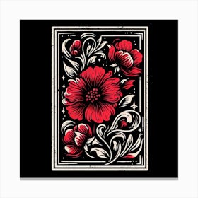 Red Flowers On Black Background Canvas Print