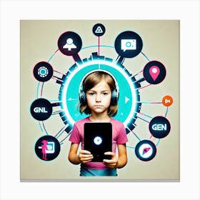 Young Girl Holding A Tablet Canvas Print