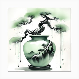 Bonsai Tree Monochromatic Watercolor 1 Canvas Print