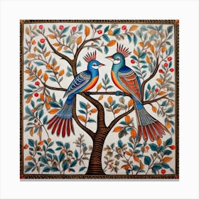 Birds On A Tree Madhubani Painting Indian Traditional Style 1 Canvas Print