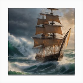 Sailing Ship In Rough Seas Canvas Print