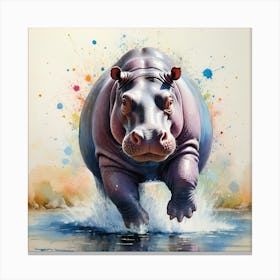 Elegant Hippo Splash Wild Animal Canvas Print