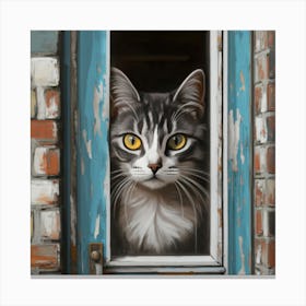 Cat Peeking Out Of The Window 1 Canvas Print