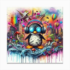 Penguin With Headphones 9 Canvas Print