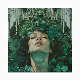 Woman With Green Leaves Canvas Print