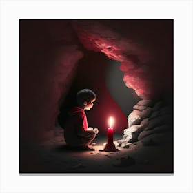 Child In Cave With Candle Canvas Print