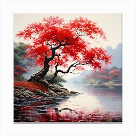 Red Tree By The River Canvas Print