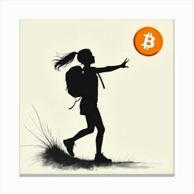 Silhouette Of A Woman Throwing A Bitcoin Canvas Print