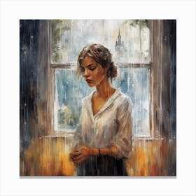 Grieving women crying by her window Canvas Print