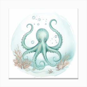 Storybook Style Octopus With Seaweed 2 Canvas Print