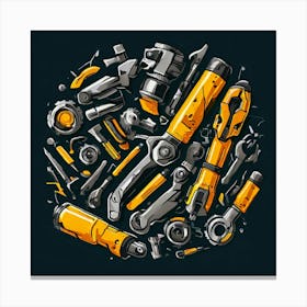 Logo Vector Tools Wrench Hammer Screwdriver Saw Pliers Drill Gear Nuts Bolts Spanner Ch (4) Canvas Print