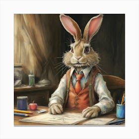 Rabbit At The Desk 2 Canvas Print