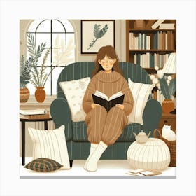 Girl Reading A Book Canvas Print