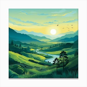 Landscape With Mountains And River Canvas Print