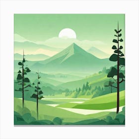 Misty mountains background in green tone 4 Canvas Print