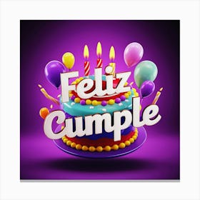 Feliz cumple and Feliz cumpleaños sign means Happy Birthday in Spanish language, Birthday party celebration gift with birthday cake candle colorful balloons best congratulation over light background wall art Canvas Print