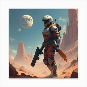 A Heroic Space Ranger With Futuristic Gear Exploring A Distant Alien Planet Canvas Print