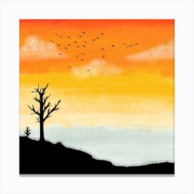 Sunset With A Tree Canvas Print