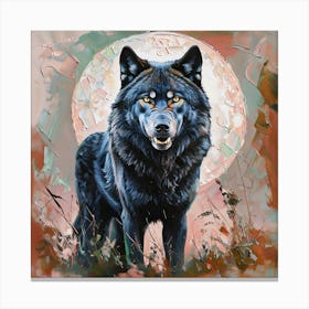 Stunning Big Male Jet Black Wolf Standing Tall And Proud Bright Yellow Eyes Looking At Camera Canvas Print