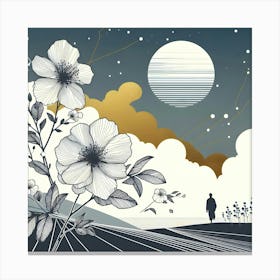 Moon And Flowers 8 Canvas Print