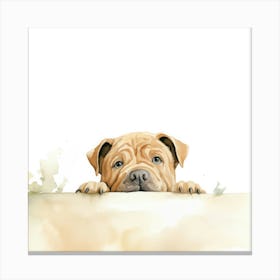 Watercolor Dog Peeking Over A Sign Canvas Print