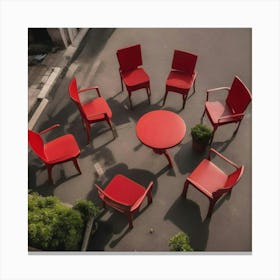 Red Chairs In A Circle Canvas Print