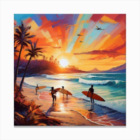 Sunset Surfers 1 Canvas Print