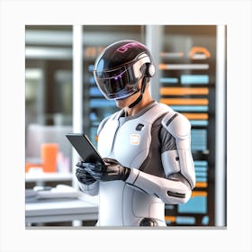 Futuristic Man Using Tablet Computer Canvas Print