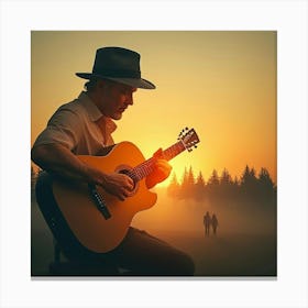 Sunset Acoustic Guitar Canvas Print