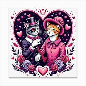 Valentine's Day Lovely Cat Couple  Canvas Print