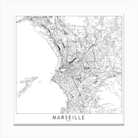 Marseille White Map Square Canvas Print
