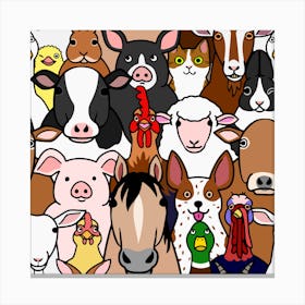 Seamless Doodle Farm Animals Colorful Canvas Print