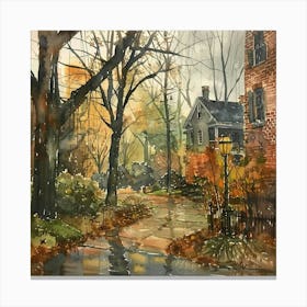 The Walk Home in Rainy Fall ~ Americana Vintage Wholesome Art Decor | Dreamy Idyllic Canvas Print