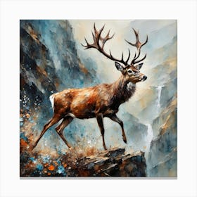 Deer Running Along A Sheer Cliff Canvas Print