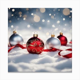 4 Christmas Baubles In The Snow Canvas Print
