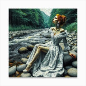 Woman Sits By A River Canvas Print