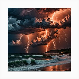 Lightning Over The Ocean 1 Canvas Print