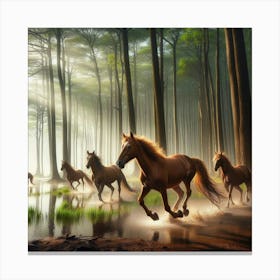 Horses In The Forest Canvas Print