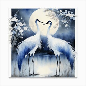 Cranes In The Moonlight 1 Canvas Print