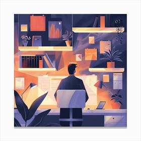 Illustration Of A Man Working At His Desk 2 Canvas Print