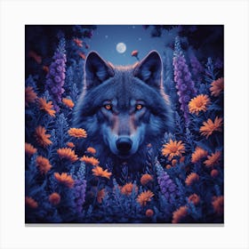 Wolf In Flowers Canvas Print