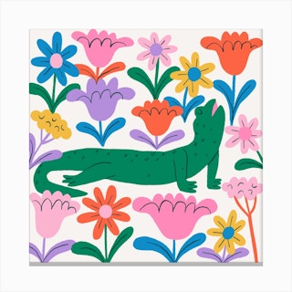 A Lizard Doing Yoga Square Canvas Print