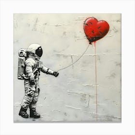 Astronaut With A Heart Balloon Canvas Print