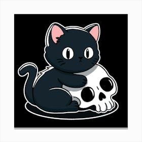 Black Cat With Skull Canvas Print