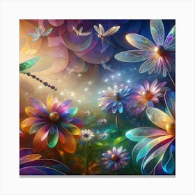 Dragonflies And Flowers 1 Canvas Print