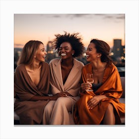 Three Friends Laughing At Sunset Canvas Print