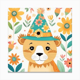 Floral Baby Lion Nursery Painting (25) Canvas Print